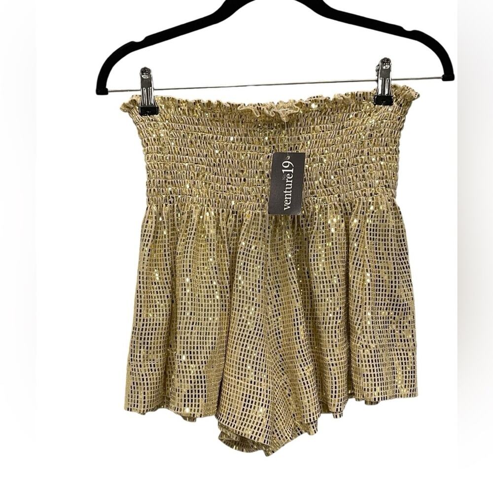 Queen of Sparkles Gold Metallic Smocked Waist Skort Size:XS NWT